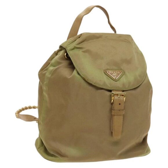 PRADA Chain Backpack Nylon Khaki Gold Auth - Picture 1 of 16